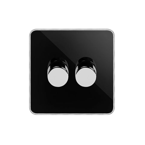 Screwless Fusion Black Nickel & Polished Chrome With Chrome Edge 250W 2 Gang 2 Way Trailing Dimmer Black Trim - SE Home