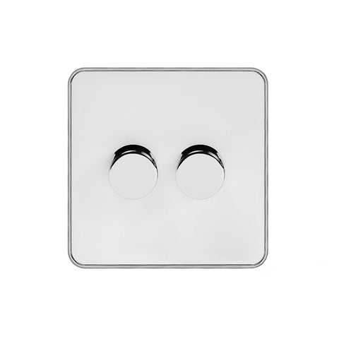 Screwless White and Polished Chrome - White Trim Screwless Fusion White & Polished Chrome With Chrome Edge 250W 2 Gang 2 Way Trailing Dimmer White Trim