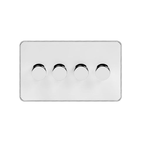 Screwless White and Polished Chrome - White Trim Screwless Fusion White & Polished Chrome With Chrome Edge 250W 4 Gang 2 Way Trailing Dimmer White Trim