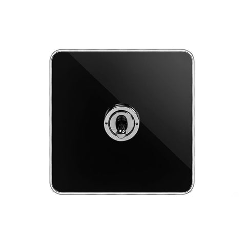 Screwless Black Nickel and Polished Chrome - Black Trim Screwless Fusion Black Nickel & Polished Chrome With Chrome Edge 20A 1 Gang Intermediate Toggle Light Switch Black Trim