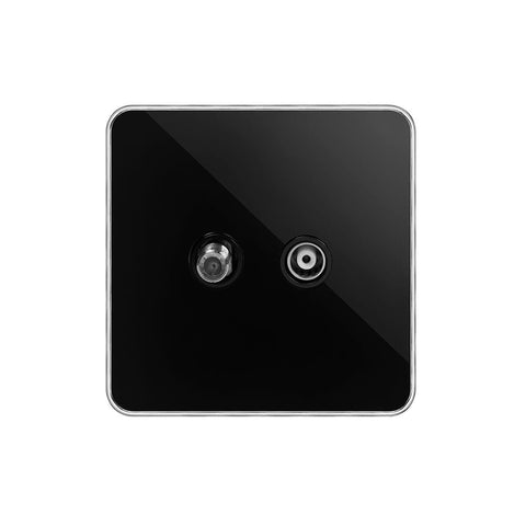 Screwless Black Nickel and Polished Chrome - Black Trim Screwless Fusion Black Nickel Plate with Chrome Edge TV+ Satellite Socket Black Trim