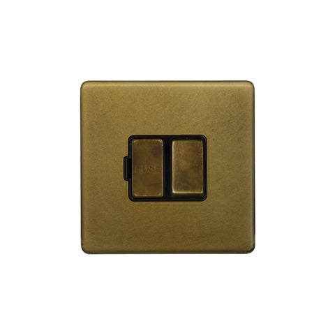 Screwless Old Brass 13A Double Pole Switched Fused Spur Unit (FCU) - SE Home