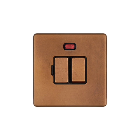 Screwless Antique Copper 13A Double Pole Switched Fused Connection Unit (FCU) With Neon - SE Home