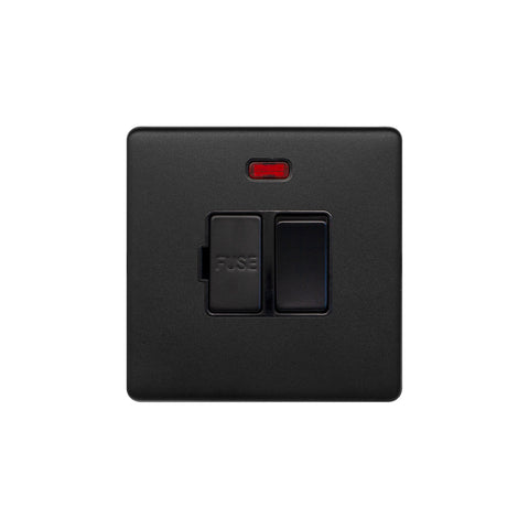 Screwless Matt Black 13A Double Pole Switched Fused Connection Unit (FCU) With Neon - SE Home