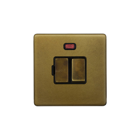 Screwless Old Brass 13A Double Pole Switched Fused Spur Unit (FCU) With Neon - SE Home