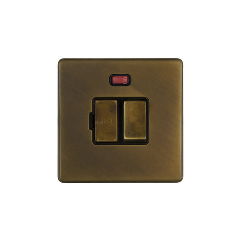 Screwless Vintage Brass 13A Double Pole Switched Fused Spur Unit (FCU) With Neon - SE Home