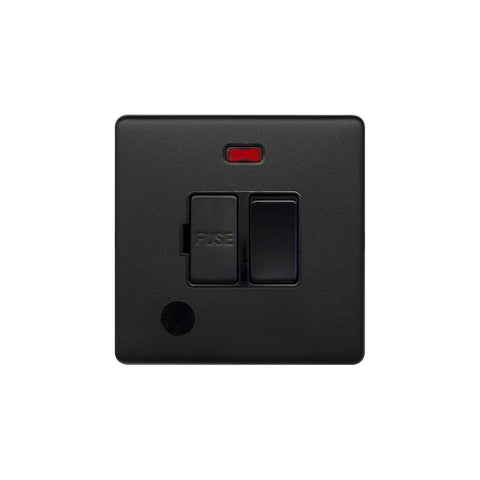 Screwless Matt Black 13A Switched Fused Connection Unit (FCU) Flex Outlet With Neon  