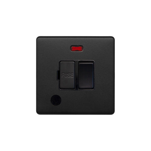Screwless Matt Black 13A Switched Fused Connection Unit (FCU) Flex Outlet With Neon - SE Home