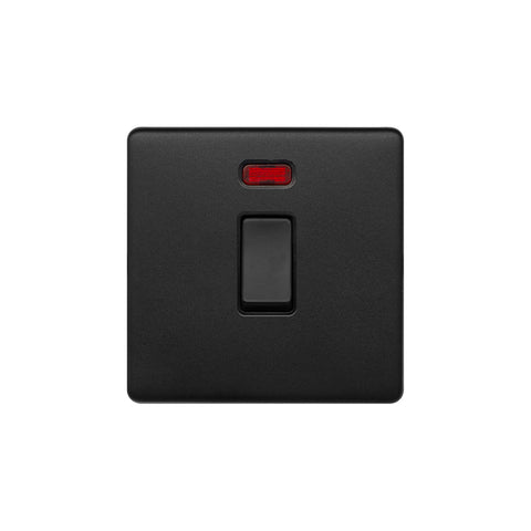 Screwless Matt Black 20A 1 Gang Double Pole Switch With Neon - SE Home