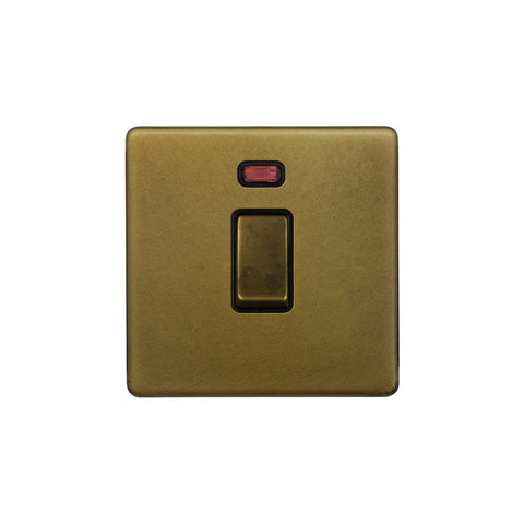 Screwless Old Brass 20A 1 Gang Double Pole Switch With Neon - SE Home