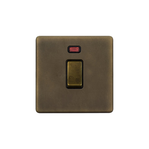 Screwless Vintage Brass 20A 1 Gang Double Pole Switch With Neon - SE Home