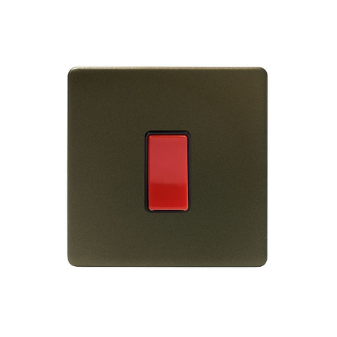 Screwless Bronze and Brushed Brass - Black Trim Screwless Fusion Bronze & Brushed Brass 45A 1 Gang Double Pole Switch Sml Plate