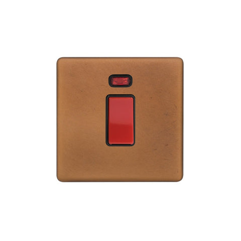 Screwless Antique Copper 45A 1 Gang Double Pole Switch with Neon on Single Plate - SE Home