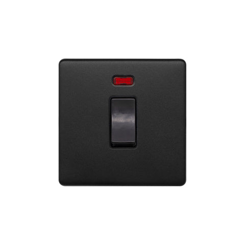 Screwless Matt Black 45A 1 Gang Double Pole Switch & Neon - SE Home