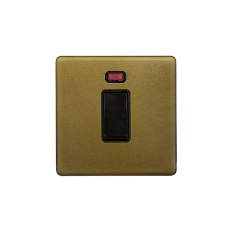Screwless Old Brass 45A 1 Gang Double Pole Switch with Neon on Single Plate - SE Home