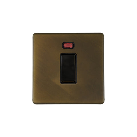 Screwless Vintage Brass 45A 1 Gang Double Pole Switch with Neon on Single Plate - SE Home