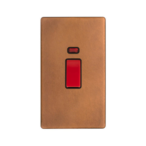 Screwless Antique Copper 45A 1 Gang Double Pole Switch With Neon on Large Plate - SE Home