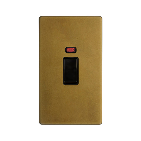 Screwless Old Brass 45A 1 Gang Double Pole Switch With Neon on Large Plate - SE Home