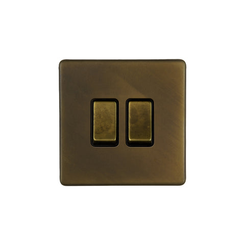 Screwless Vintage Brass 10A 2 Gang 2 Way Light Switch