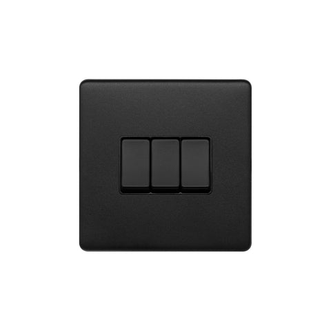 Screwless Matt Black 10A 3 Gang 2 Way Light Switch - SE Home