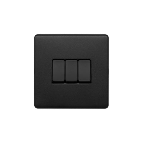 Screwless Matt Black 10A 3 Gang 2 Way Light Switch  