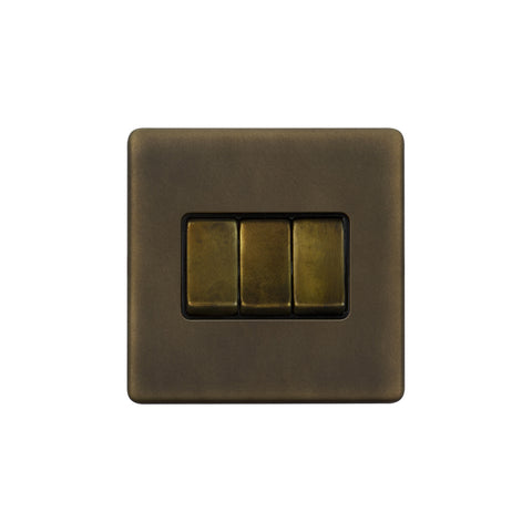 Screwless Vintage Brass 10A 3 Gang 2 Way Light Switch - SE Home