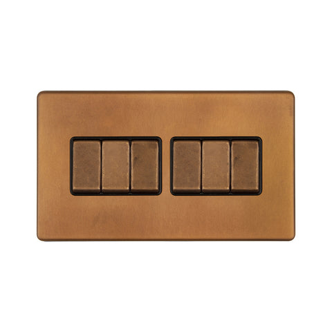 Screwless Antique Copper 10A 6 Gang 2 Way Light Switch - SE Home