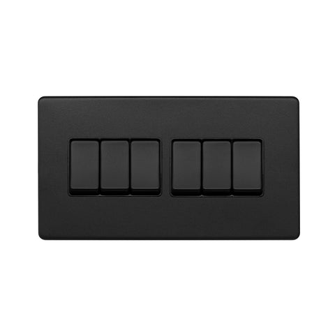 Screwless Matt Black 10A 6 Gang 2 Way Light Switch - SE Home