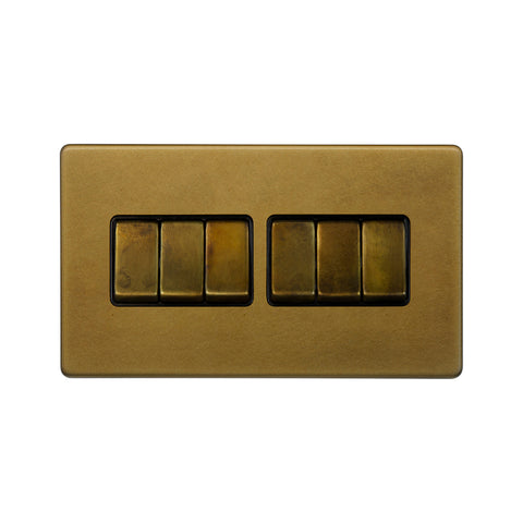 Screwless Old Brass 10A 6 Gang 2 Way Light Switch - SE Home