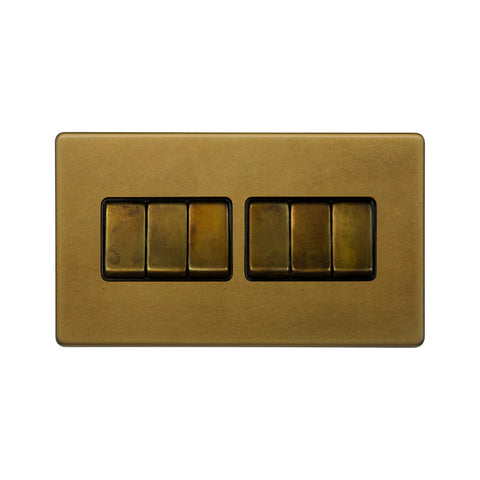 Screwless Old Brass 10A 6 Gang 2 Way Light Switch