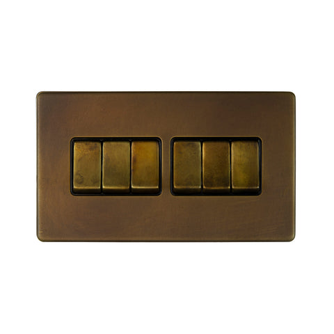 Screwless Vintage Brass 10A 6 Gang 2 Way Light Switch - SE Home