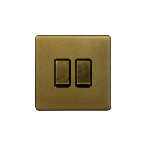 Screwless Old Brass 10A 2 Gang Intermediate Light Switch - SE Home