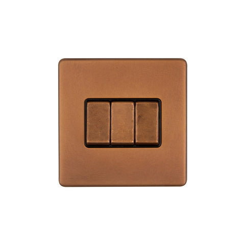 Screwless Antique Copper 10A 3 Gang Intermediate Light switch - SE Home