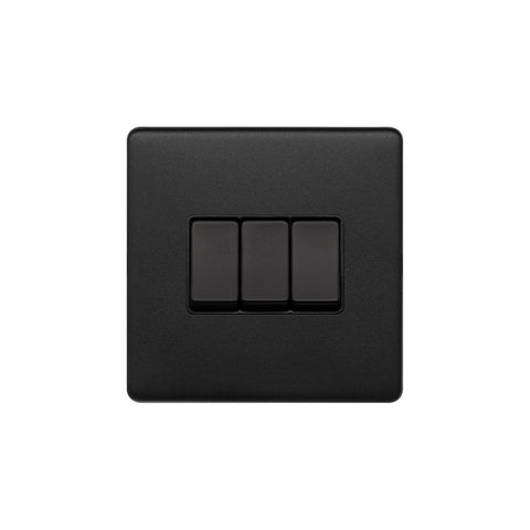 Screwless Matt Black 10A 3 Gang Intermediate Light Switch 