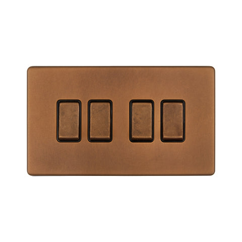 Screwless Antique Copper 10A 4 Gang Intermediate Light switch - SE Home