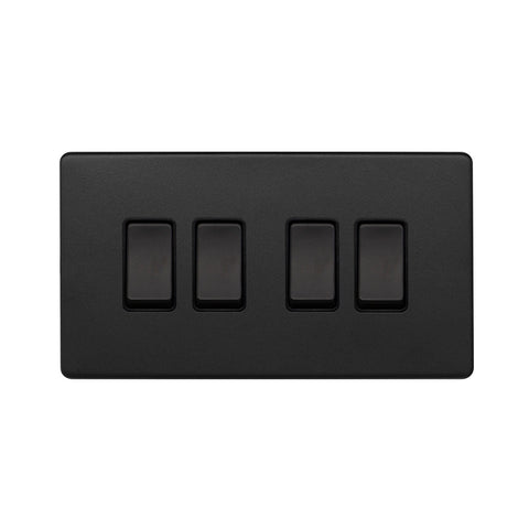 Screwless Matt Black 10A 4 Gang Intermediate Light Switch - SE Home