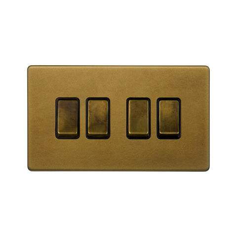 Screwless Old Brass 10A 4 Gang Intermediate Light Switch