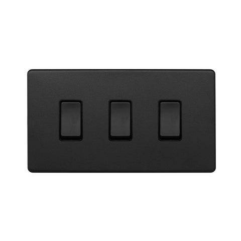 Screwless Matt Black 3 Gang Switch Double Plate 2 Way 