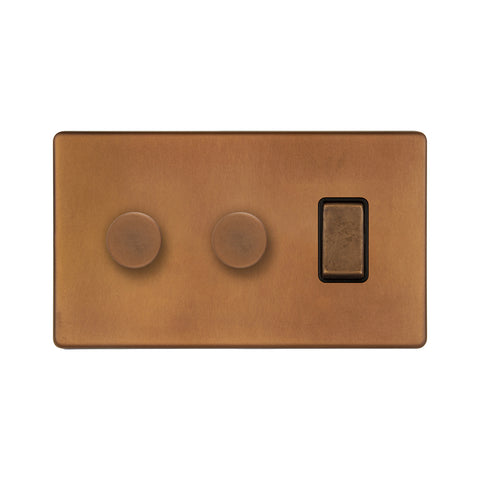 Screwless Antique Copper 3 Gang Light Switch with 2 Dimmers (2 Way Switch & 2x Trailing Dimmer) - SE Home