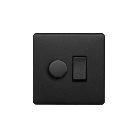 Screwless Matt Black Dimmer and Rocker Switch Combo   (2 Way Light Switch & Trailing Dimmer)