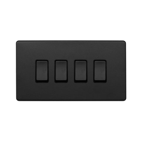 Screwless Matt Black 4 Gang Switch With 1 Intermediate (3 x 2 Way Light Switch with 1 Intermediate) - SE Home