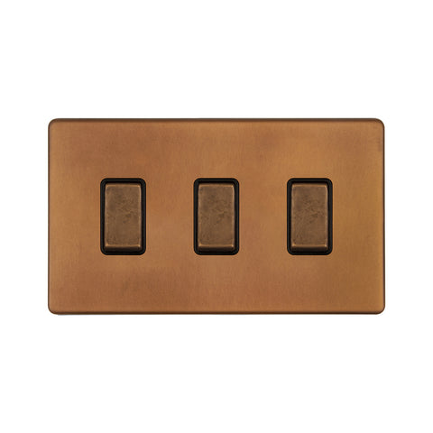 Screwless Antique Copper 3 Gang Switch With 1 Intermediate (2 x 2 Way Switch with 1 Intermediate) - SE Home