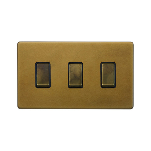 Screwless Old Brass 3 Gang Switch With 1 Intermediate (2 x 2 Way Light Switch with 1 Intermediate) - SE Home