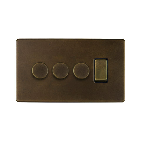 Screwless Vintage Brass 4 Gang Switch with 3 Dimmers (3x150W LED Dimmer 1x20A Switch) - SE Home