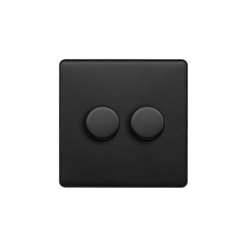 Screwless Matt Black 2 Gang 2 Way Intelligent Trailing Dimmer Light Switch - SE Home
