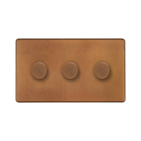 Screwless Antique Copper 3 Gang 2 Way Intelligent Trailing Dimmer Switch 150W LED (150w Halogen/Incandescent) - SE Home