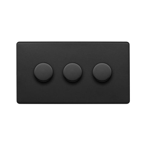 Screwless Matt Black 3 Gang 2 Way Intelligent Trailing Dimmer Light Switch