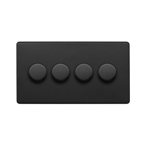 Screwless Matt Black 4 Gang 2 Way Intelligent Trailing Dimmer Light Switch - SE Home