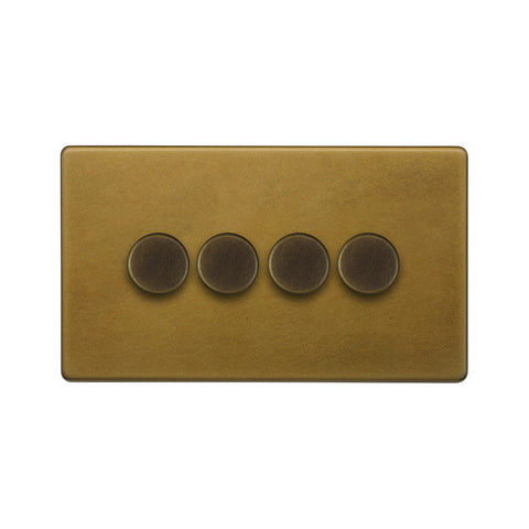 Screwless Old Brass 4 Gang 400W LED Dimmer Light Switch - SE Home