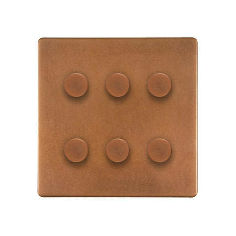 Screwless Antique Copper 6 Gang 2 Way Intelligent Trailing Dimmer Switch LED 150W LED (300w Halogen/Incandescent) - SE Home